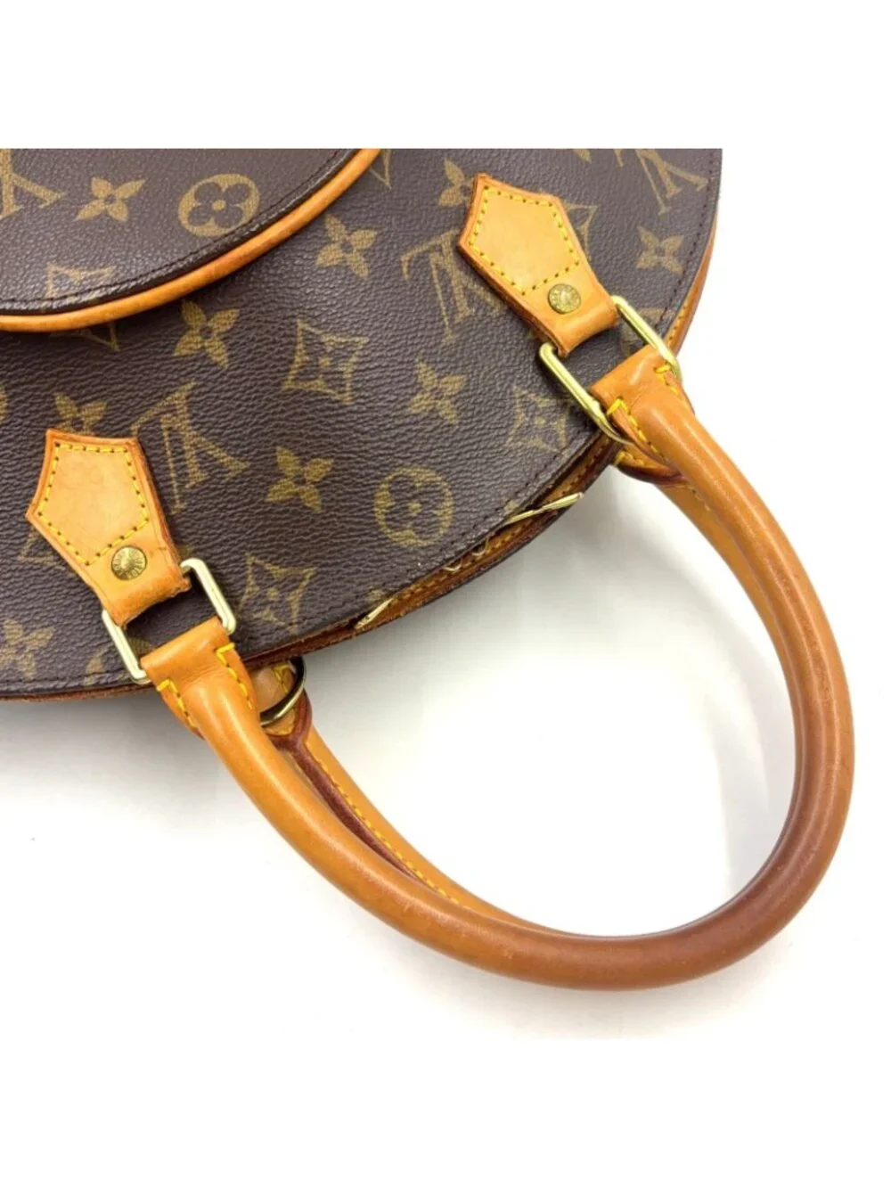 Louis Vuitton Ellipse MM Monogram Leather Brown Handbag Gold